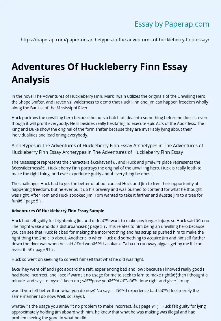 Adventures Of Huckleberry Finn Essay Analysis