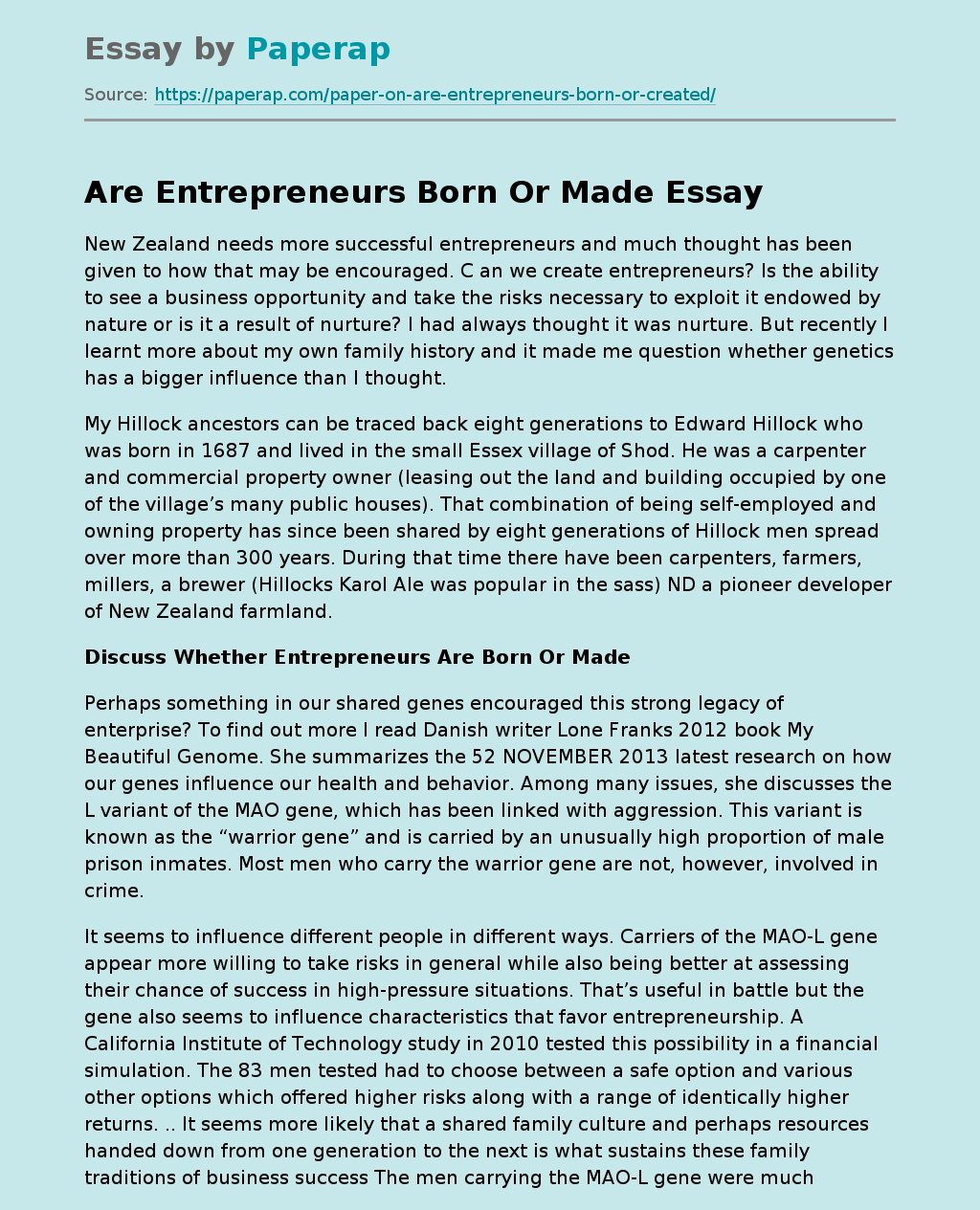 Are Entrepreneurs Born Or Made