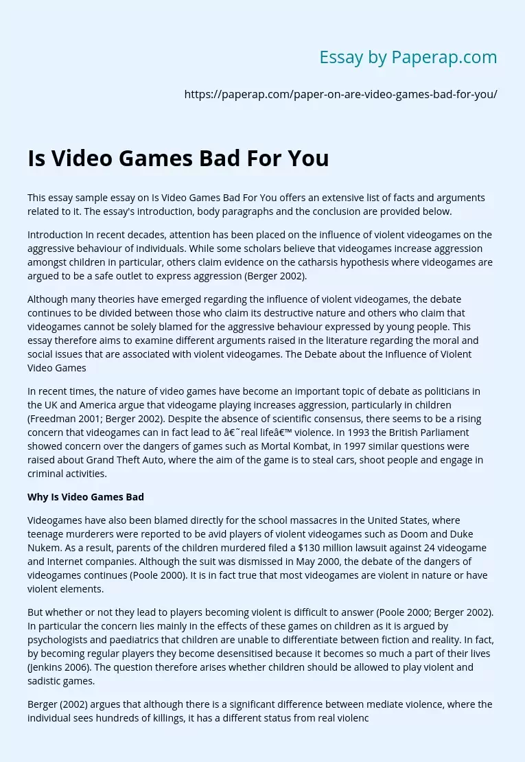 videogames and violence essay