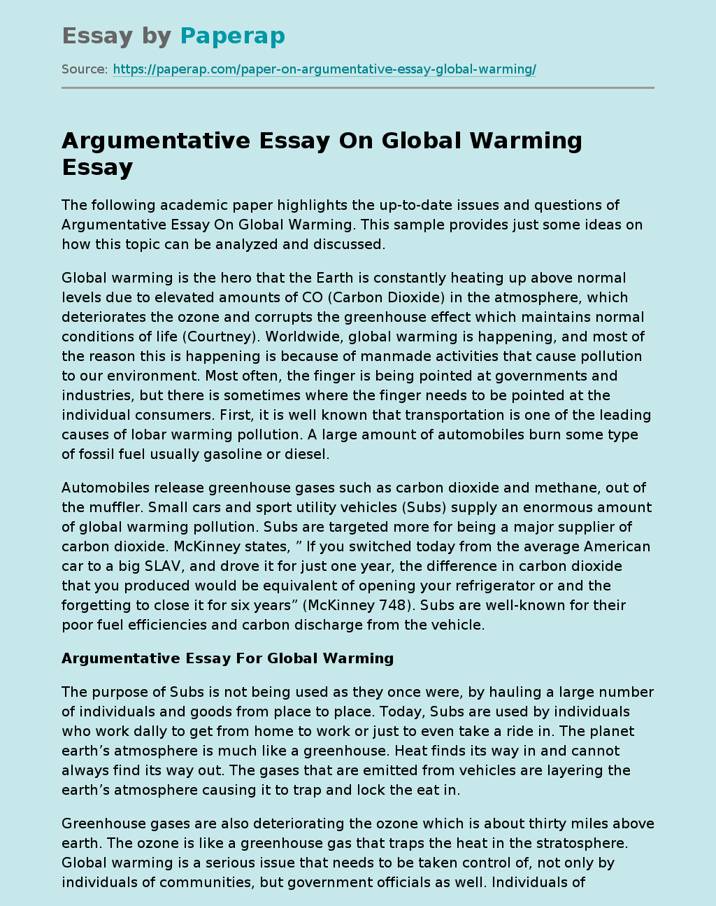 Argumentative Essay On Global Warming