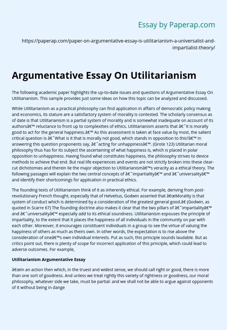 Argumentative Essay On Utilitarianism