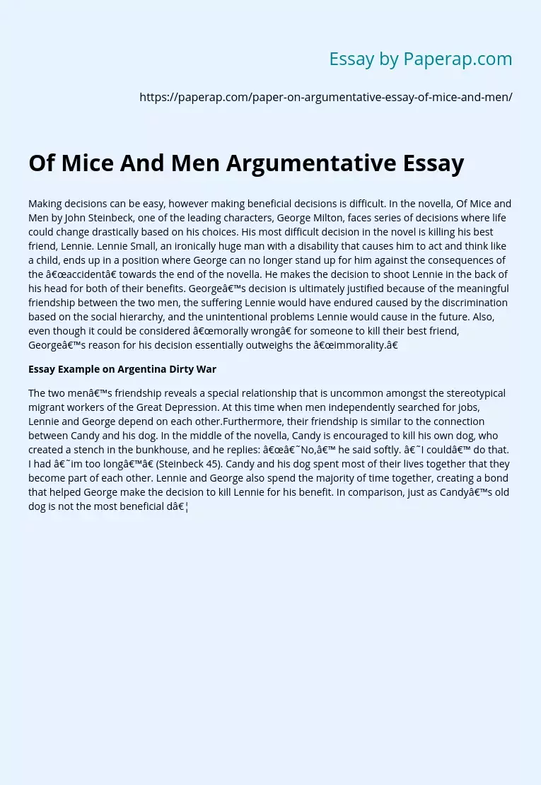 Of Mice And Men Argumentative Essay