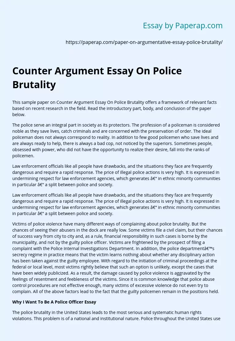 Counter Argument Essay On Police Brutality