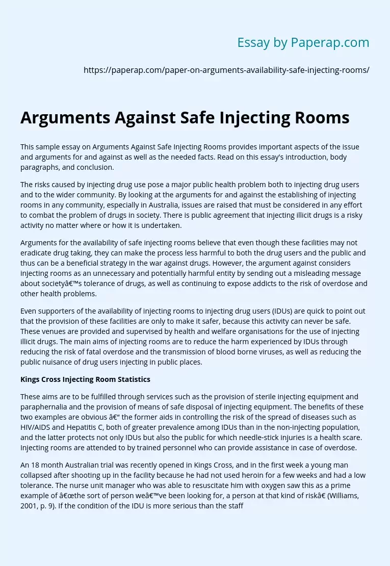 Arguments Against Safe Injecting Rooms