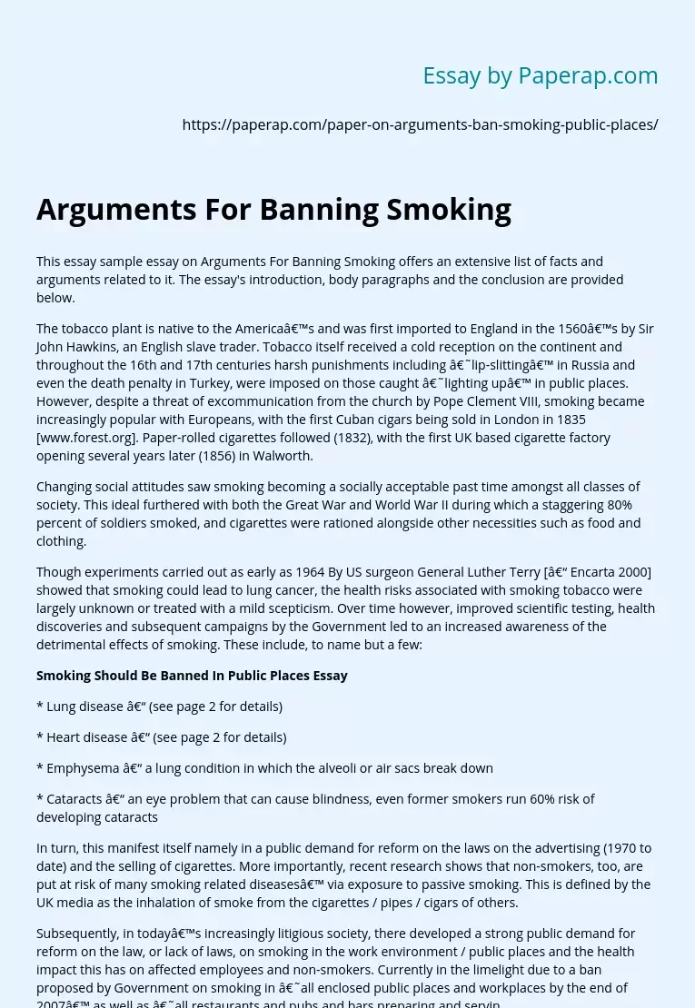 Arguments For Banning Smoking