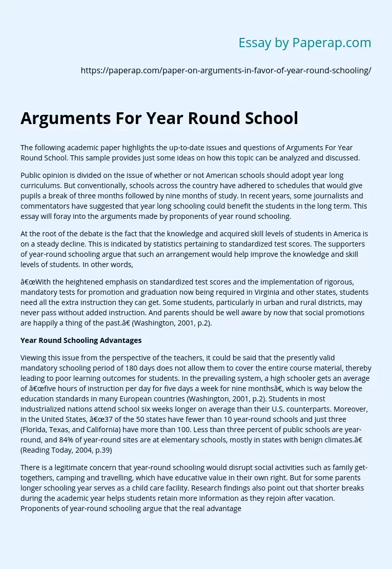 Arguments For Year Round School