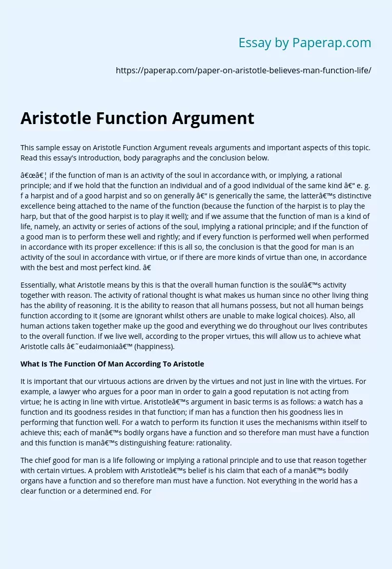 aristotle function argument essay