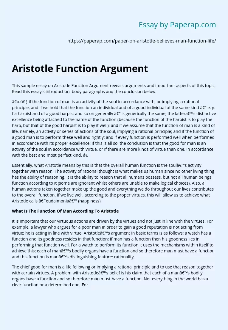 Aristotle Function Argument