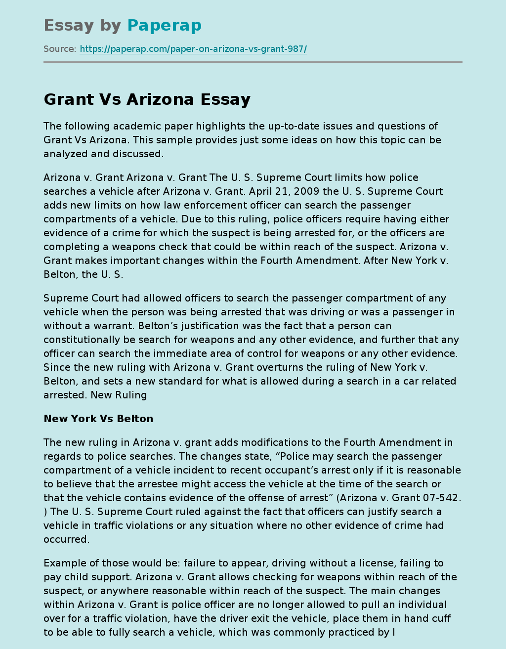Academic Paper Grant vs Arizona