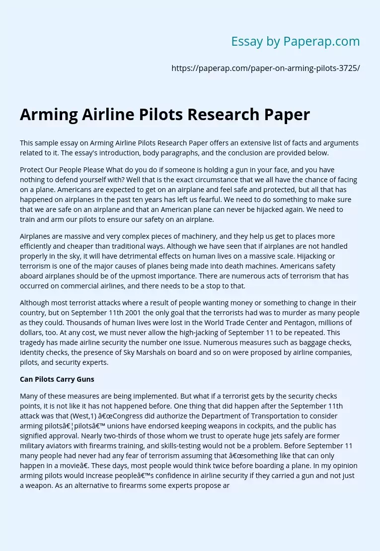 Arming Airline Pilots Research Paper