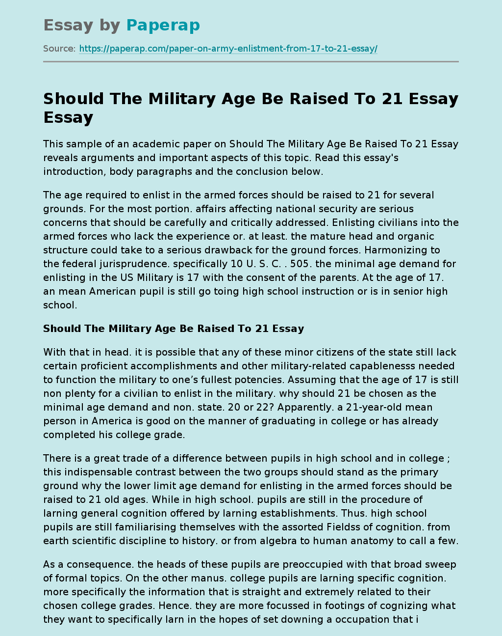 Should The Military Age Be Raised To 21 Essay