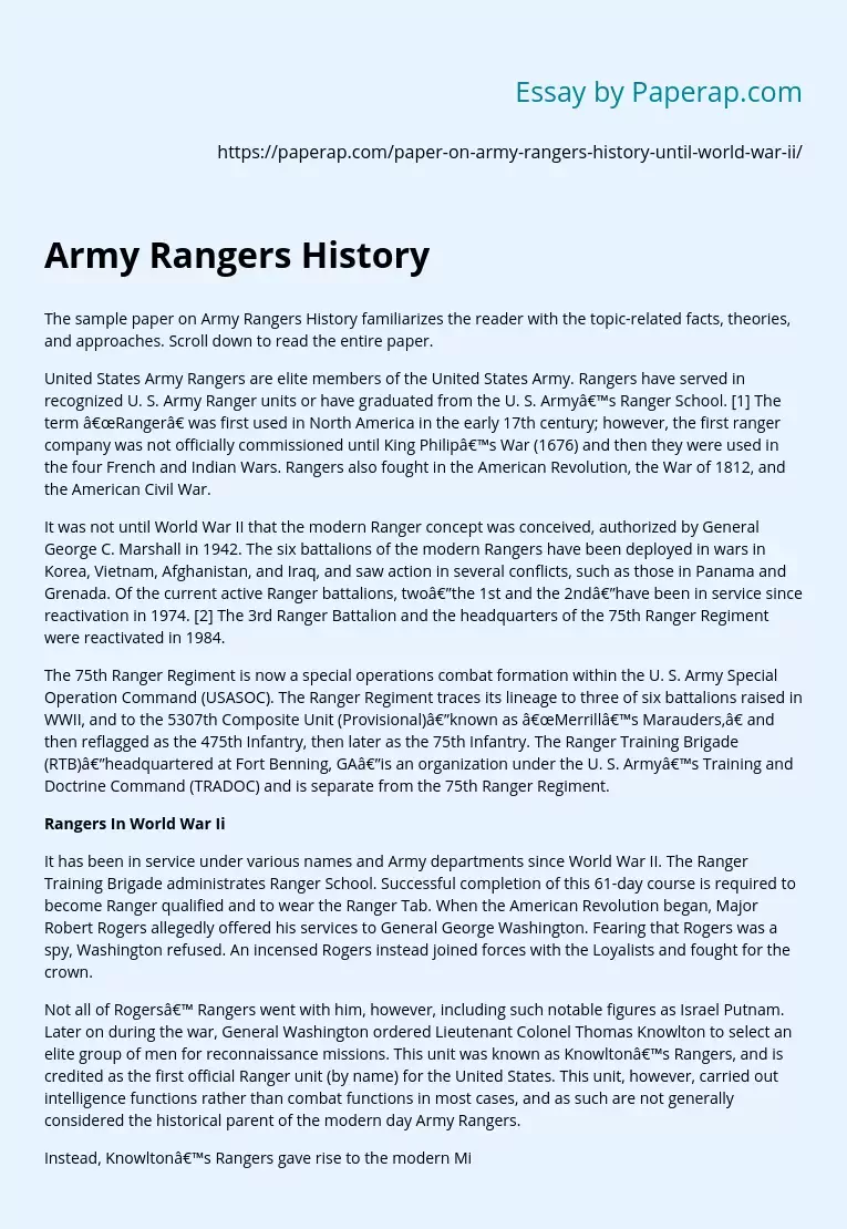 Army Rangers History