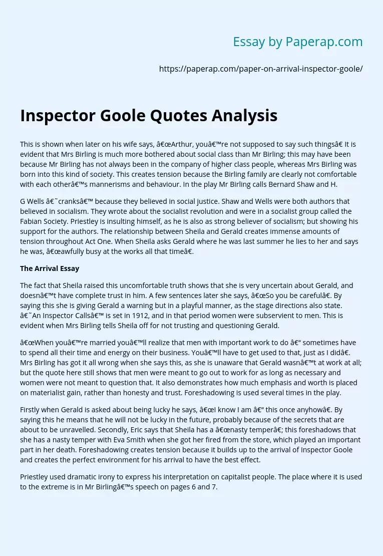 Inspector Goole Quotes Analysis