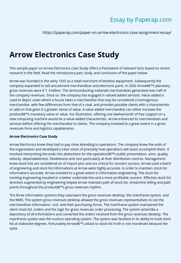 Arrow Electronics Case Study