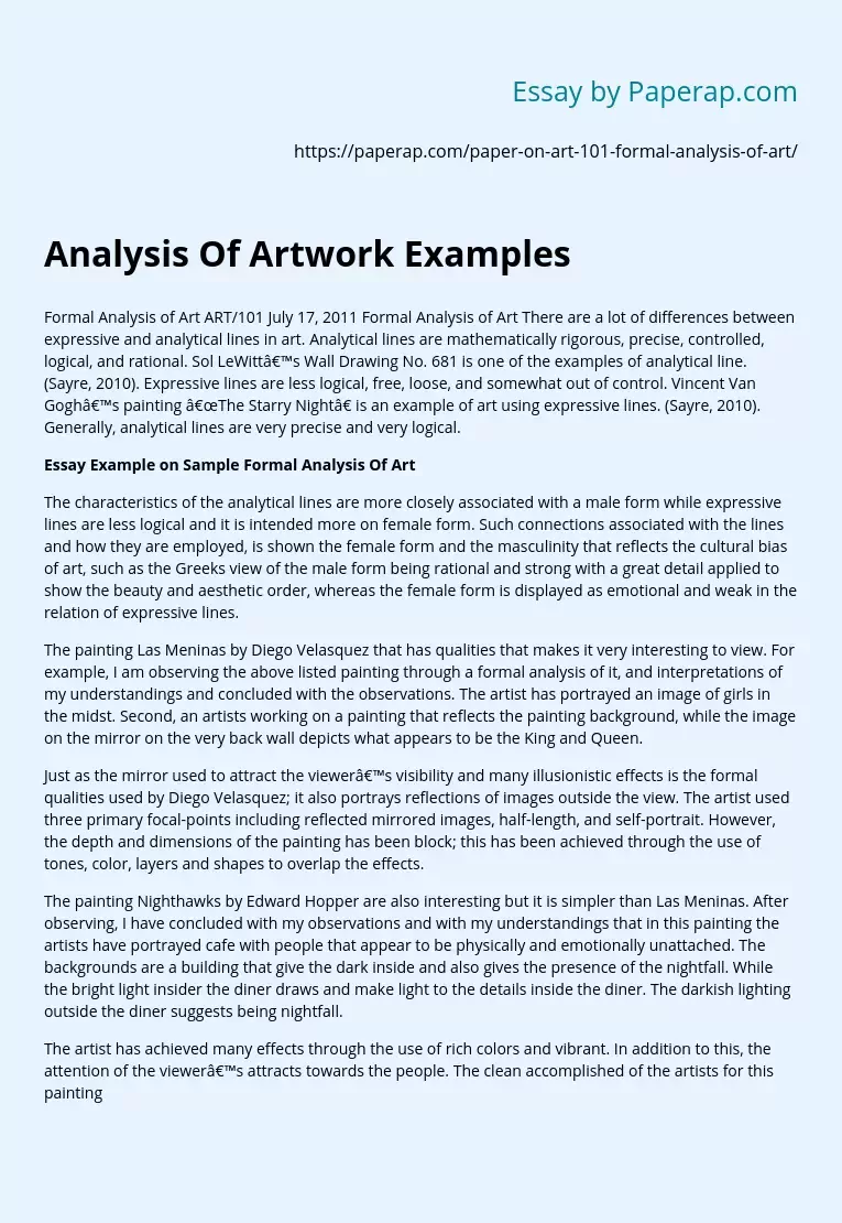 Analysis Of Artwork Examples