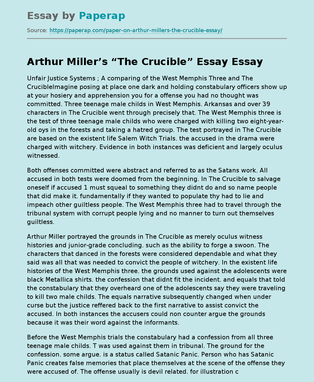 Arthur Miller’s “The Crucible” Essay