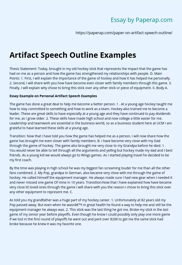 cultural artifact speech examples