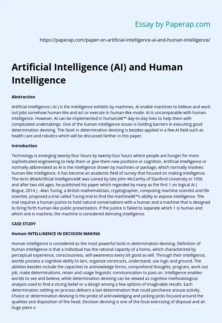 Artificial Intelligence (AI) and Human Intelligence