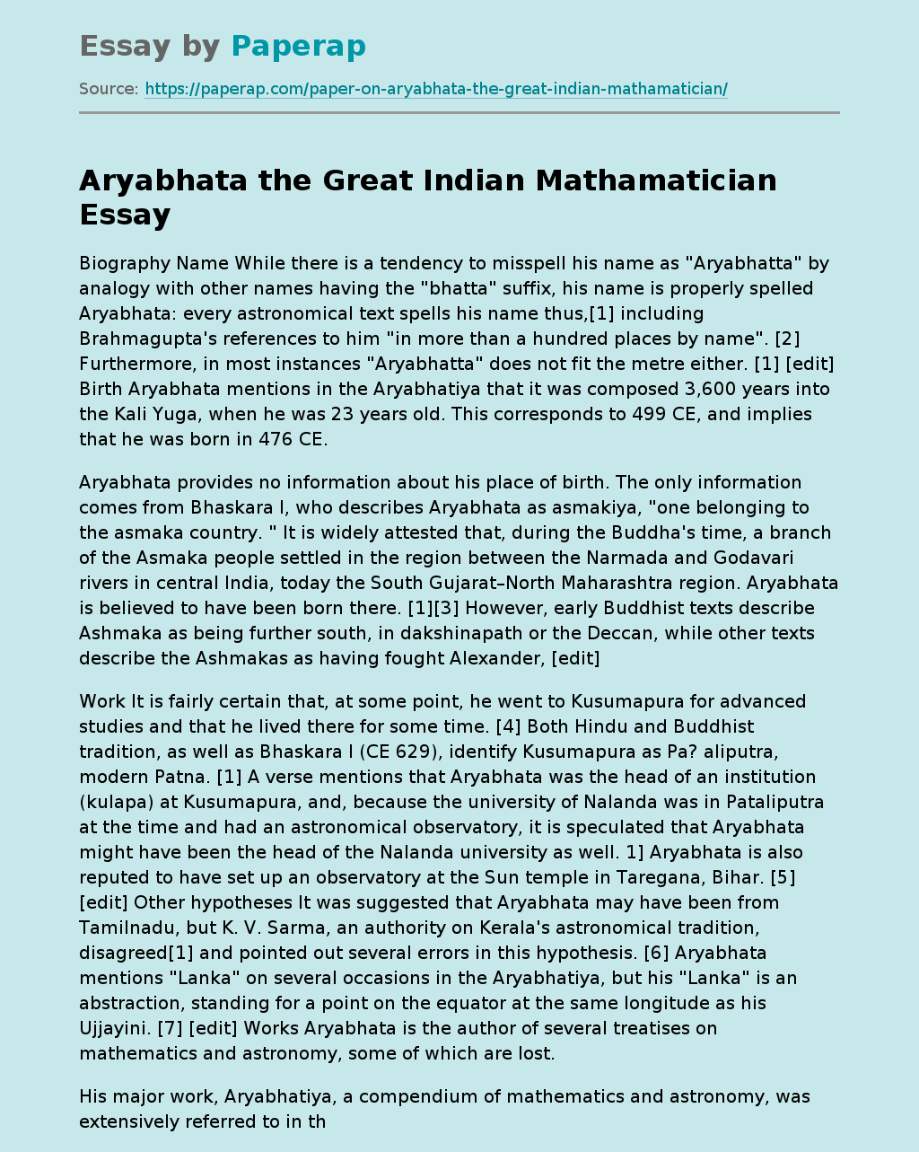 Aryabhata the Great Indian Mathamatician