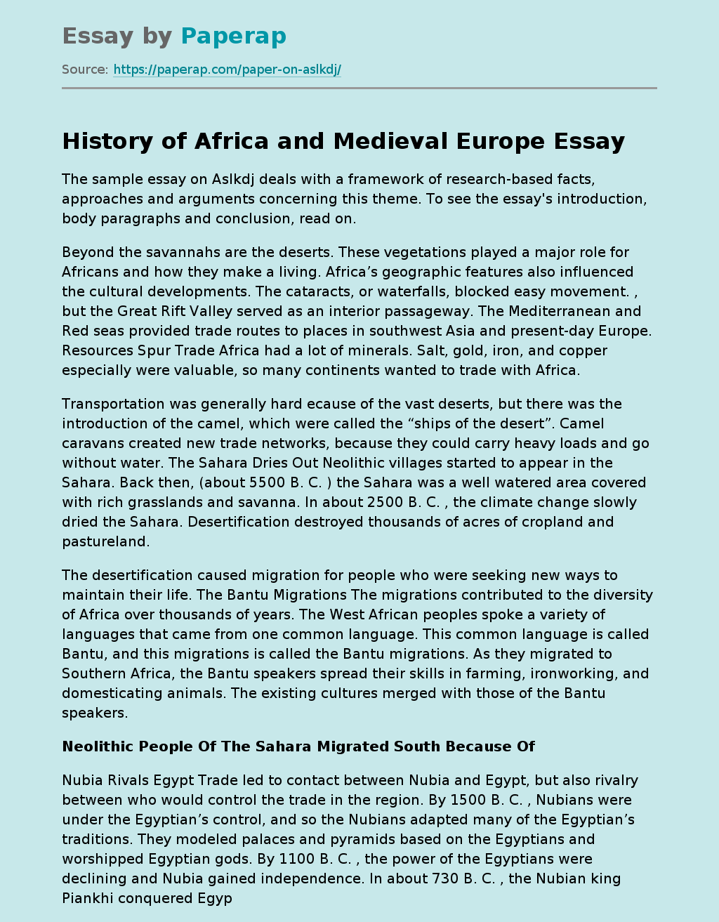 History of Africa and Medieval Europe