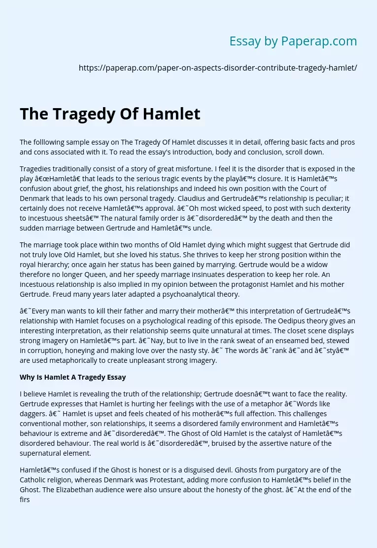 Реферат: The Keen Hamlet Essay Research Paper Of