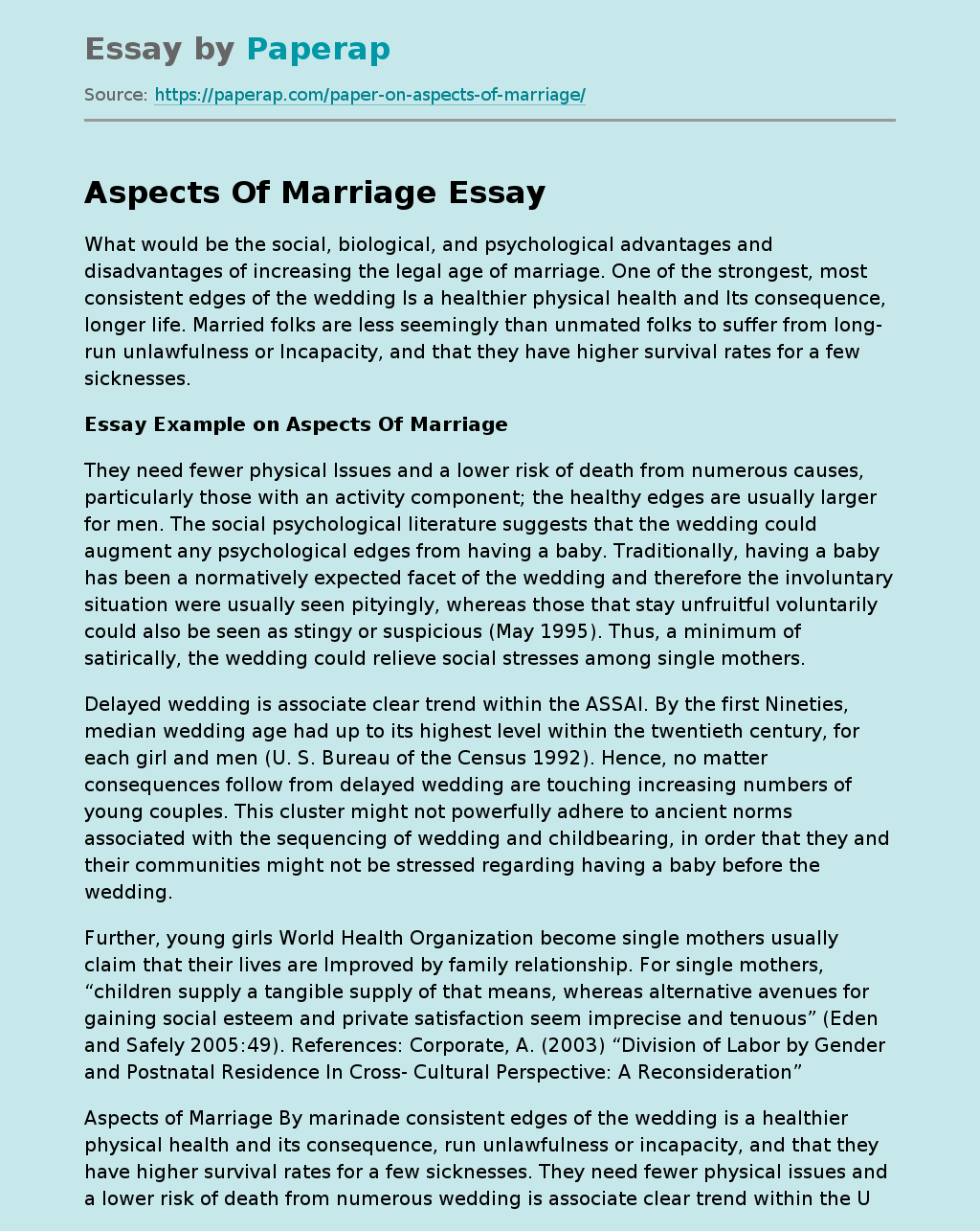 essay on marriage custom
