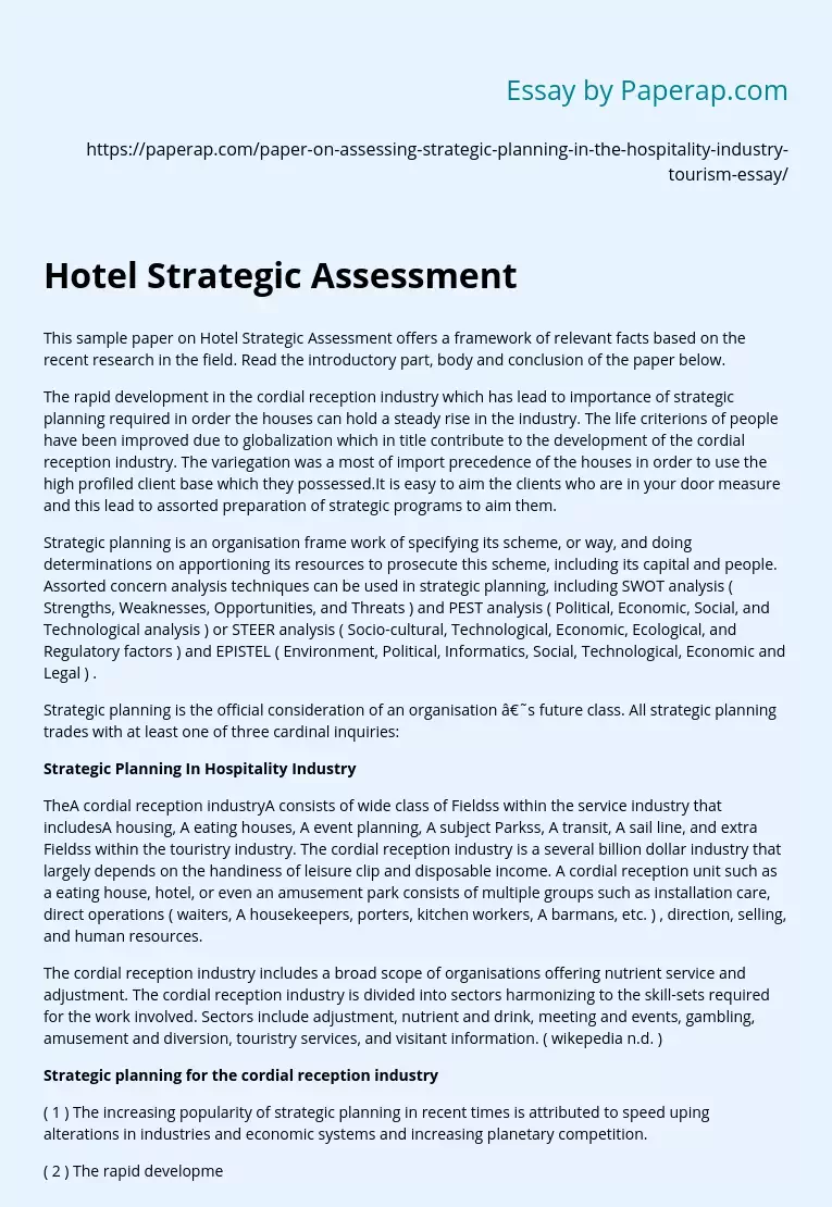 Sample Paper on Hotel Strategic Assessment