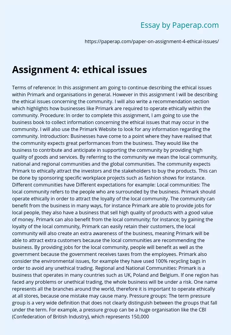 Assignment 4: ethical issues