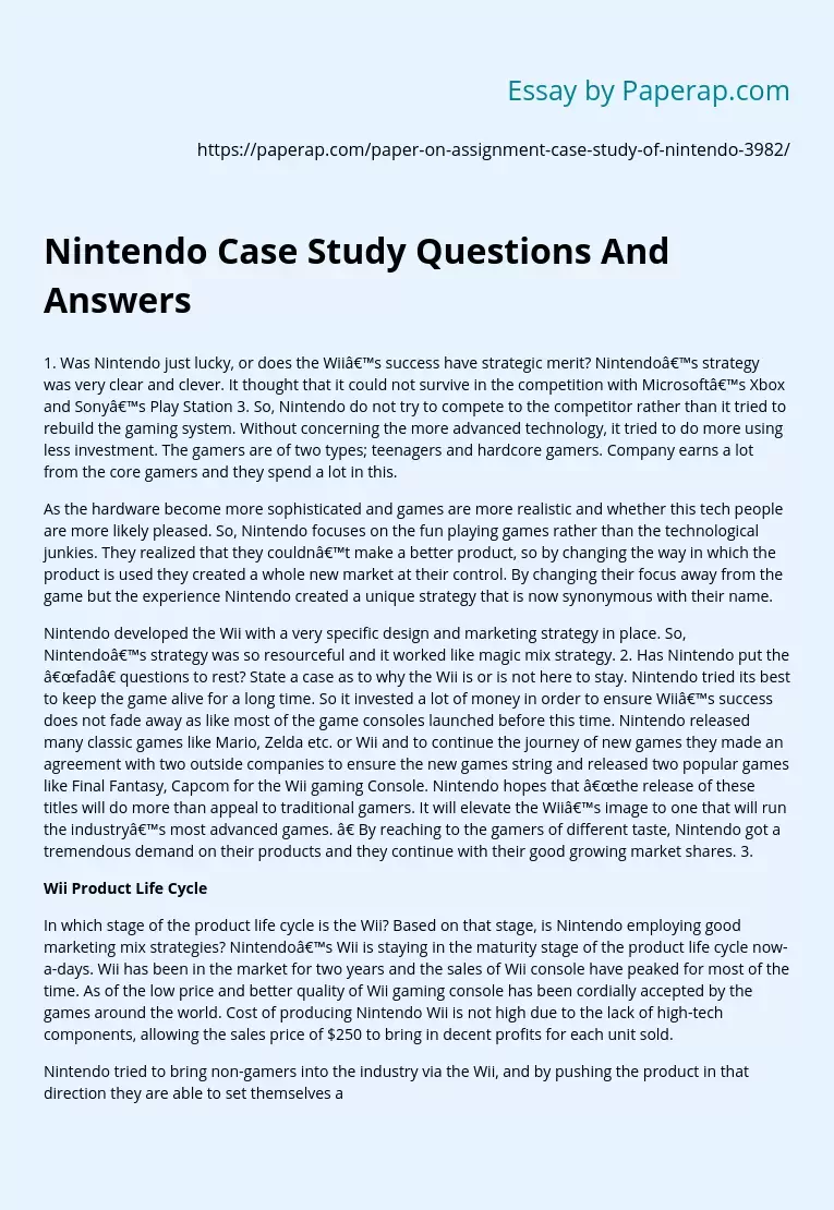 Nintendo Case Study Questions And Answers