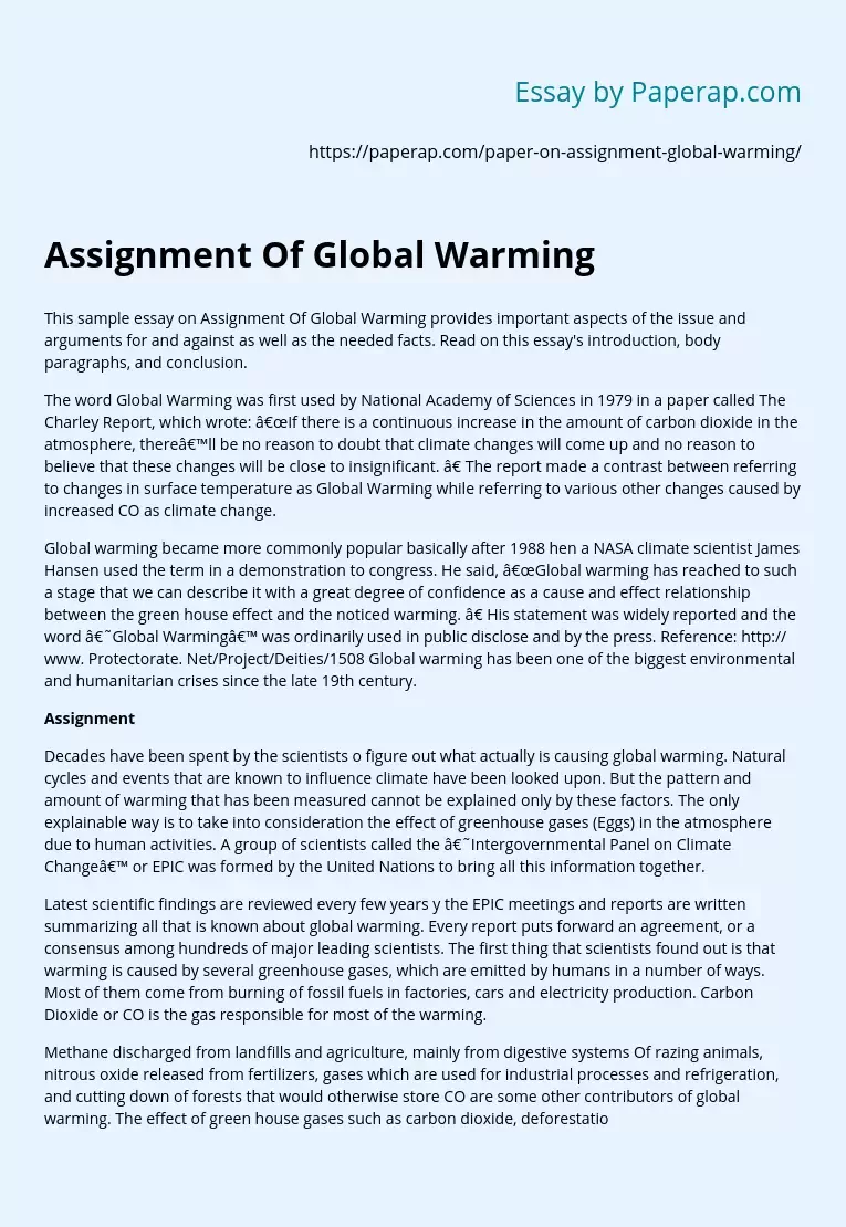 Assignment Of Global Warming