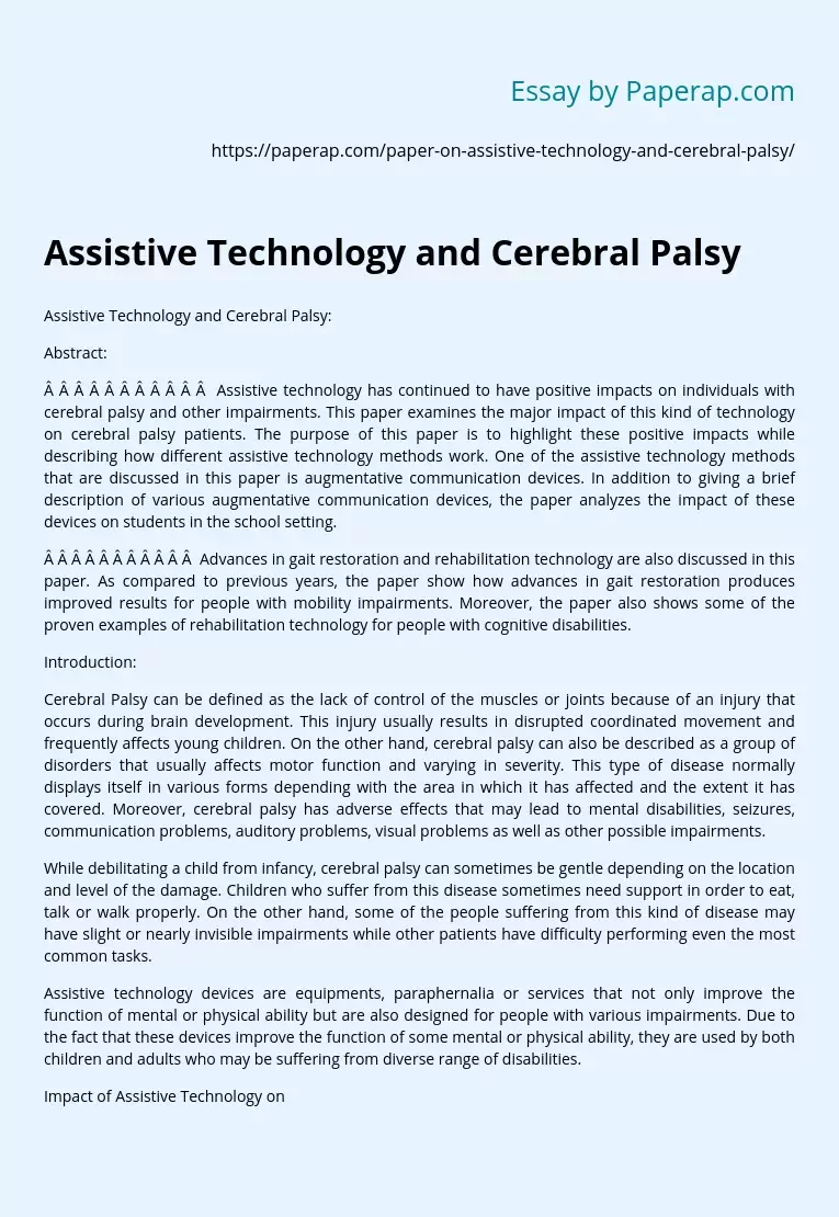 Assistive Technology and Cerebral Palsy
