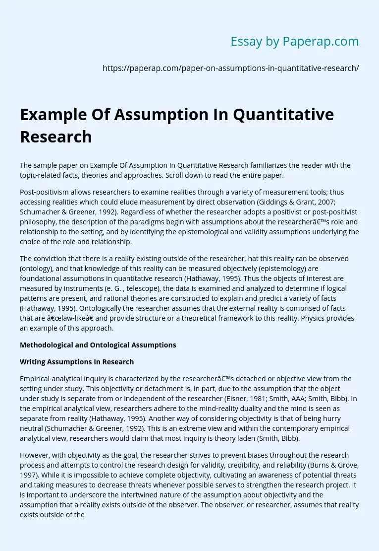 Example Of Assumption In Quantitative Research