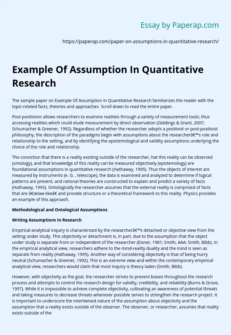 example of assumption in research paper