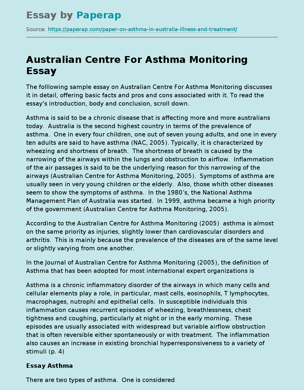 Australian Centre For Asthma Monitoring