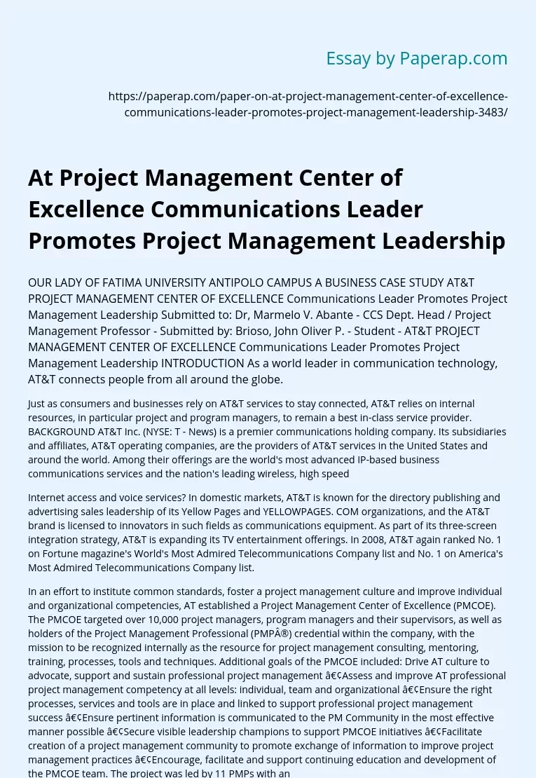 At Project Management Center of Excellence Communications Leader Promotes Project Management Leadership
