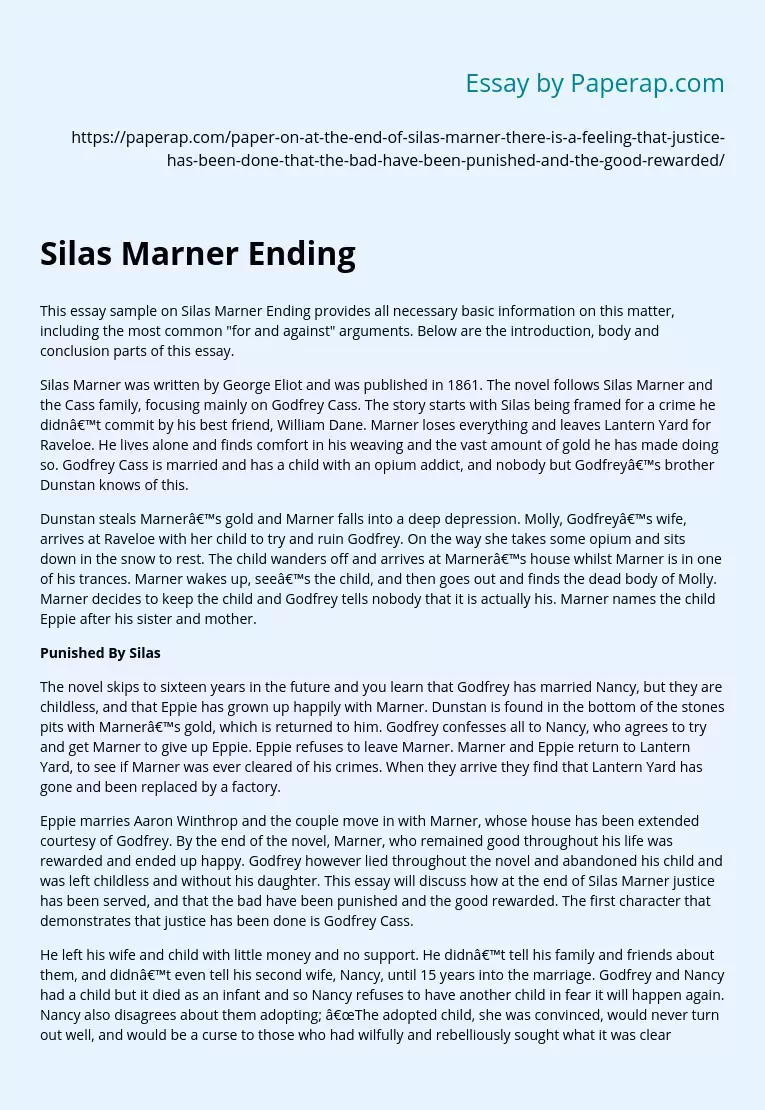 Evil, Good and Justice at Silas Marner Ending