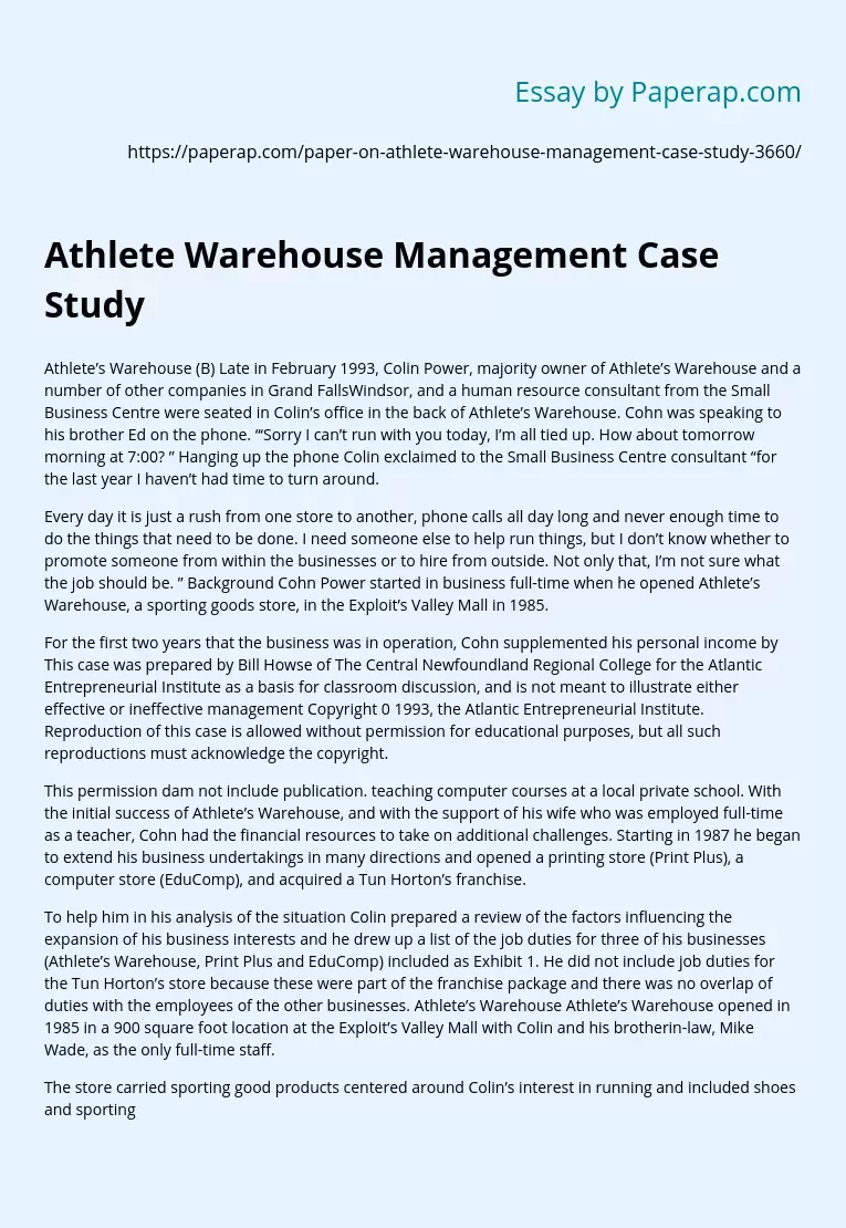 Athlete Warehouse Management Case Study