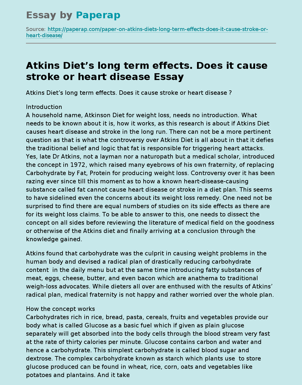 Atkins Diet’s long term effects. Does it cause stroke or heart disease