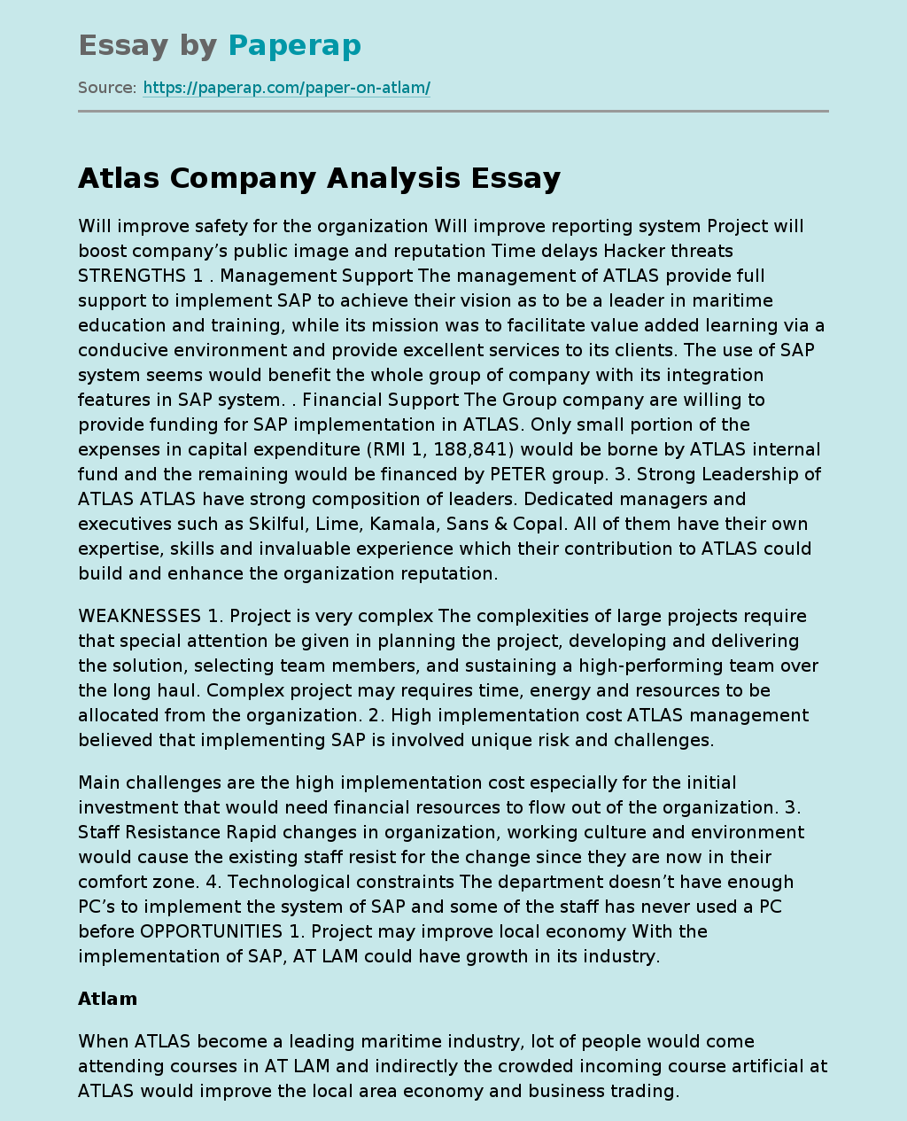 Atlas Company Analysis