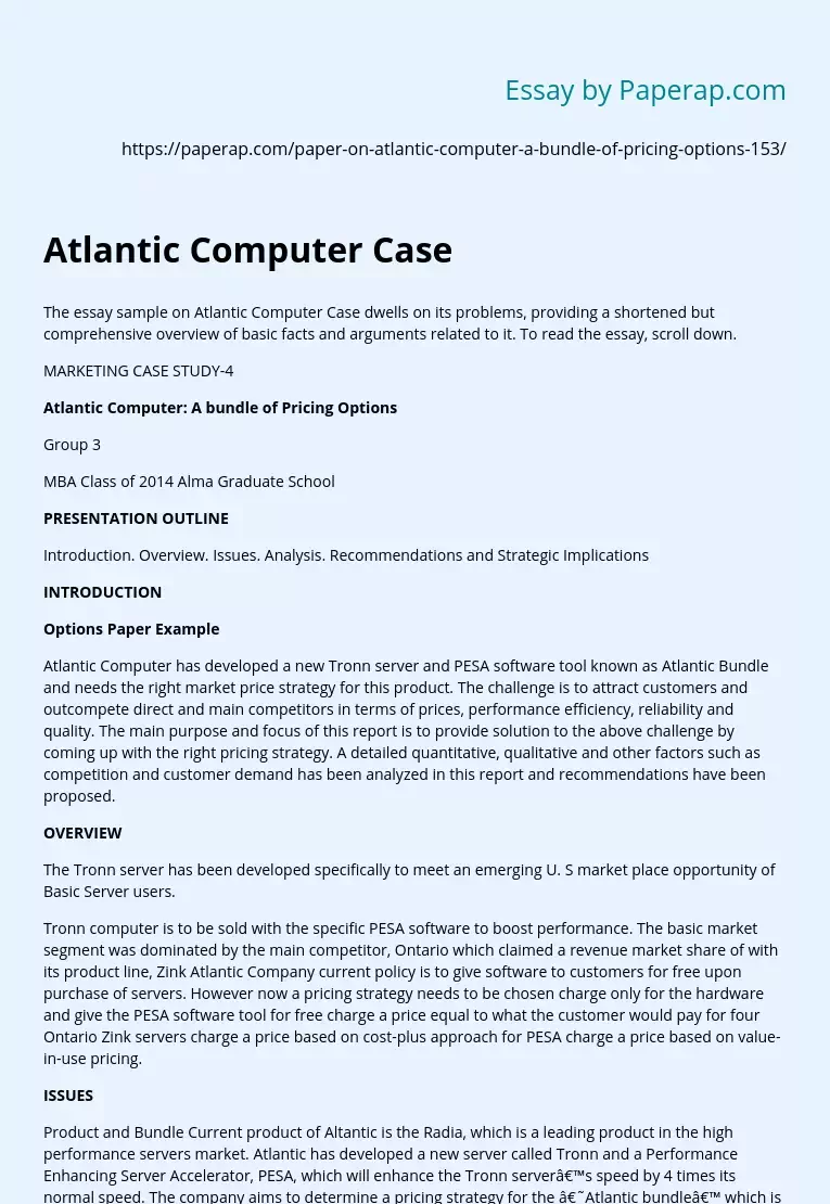Bevestiging acre compenseren Atlantic Computer Case Free Essay Example