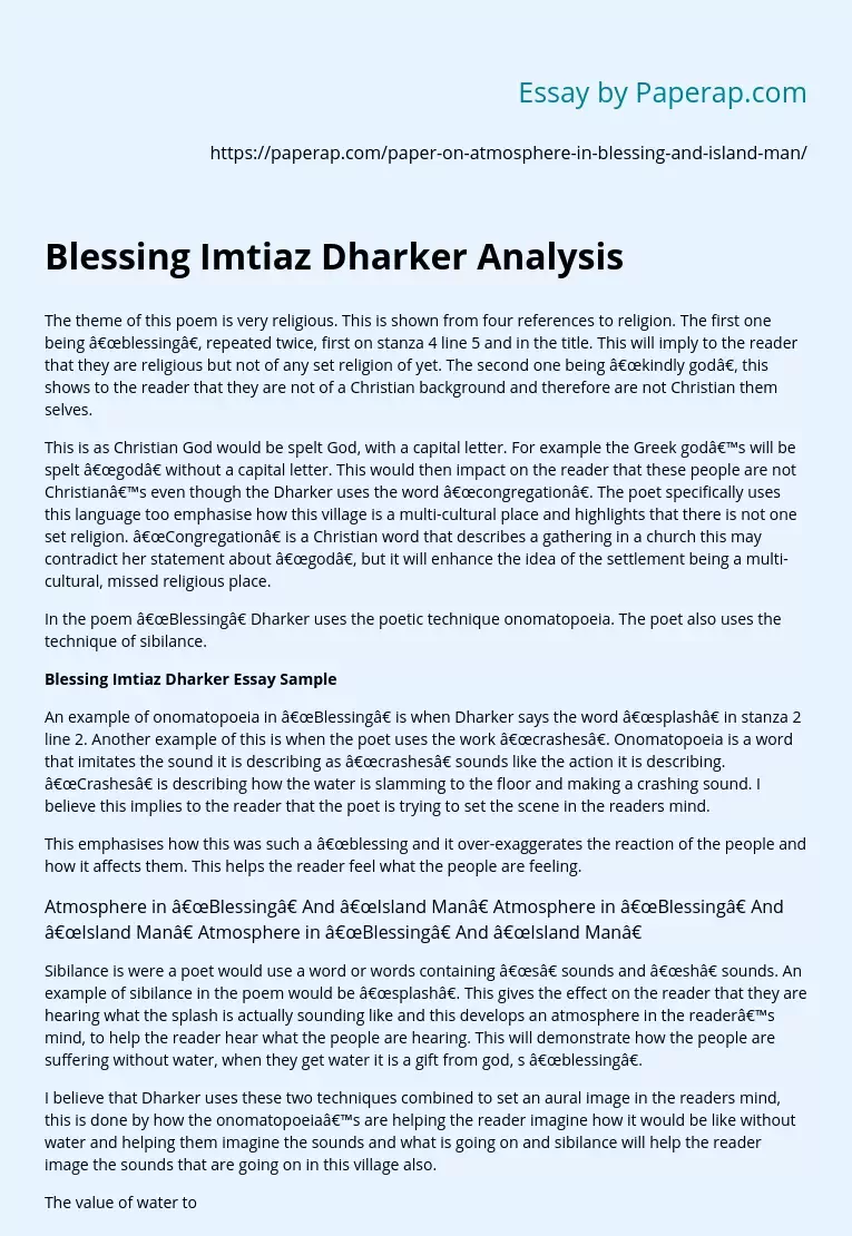 Blessing Imtiaz Dharker Analysis