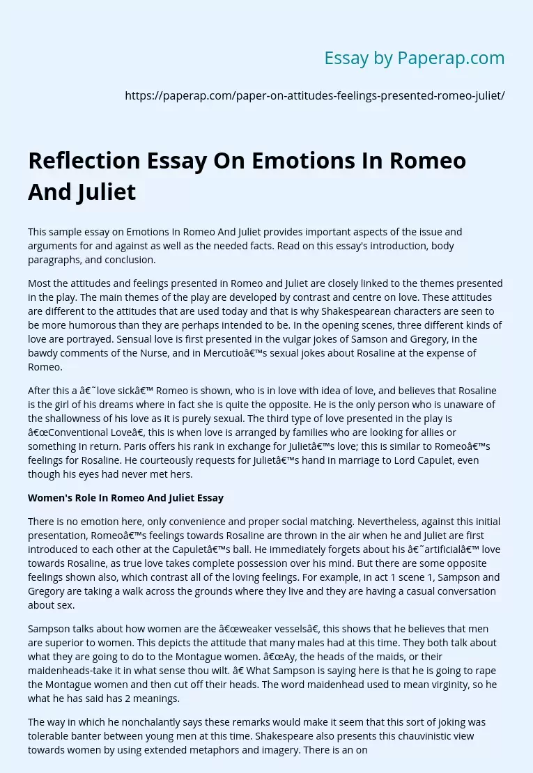 Reflection Essay On Emotions In Romeo And Juliet