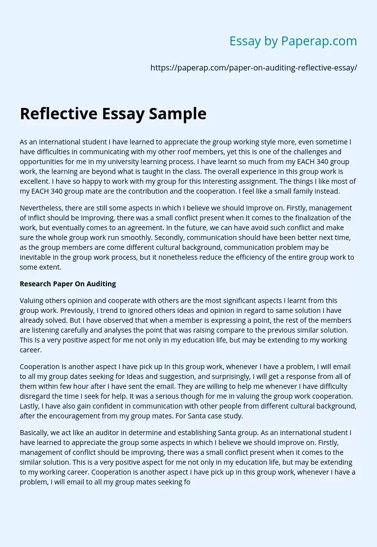 Reflective Essay Sample