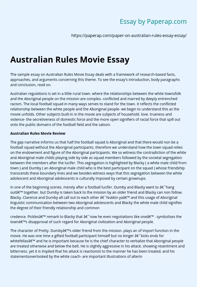 Australian Rules Movie Essay