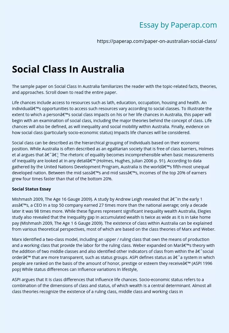 Social Class In Australia