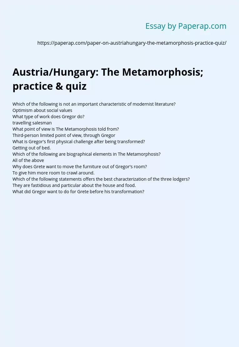 Austria/Hungary: The Metamorphosis; practice &amp; quiz