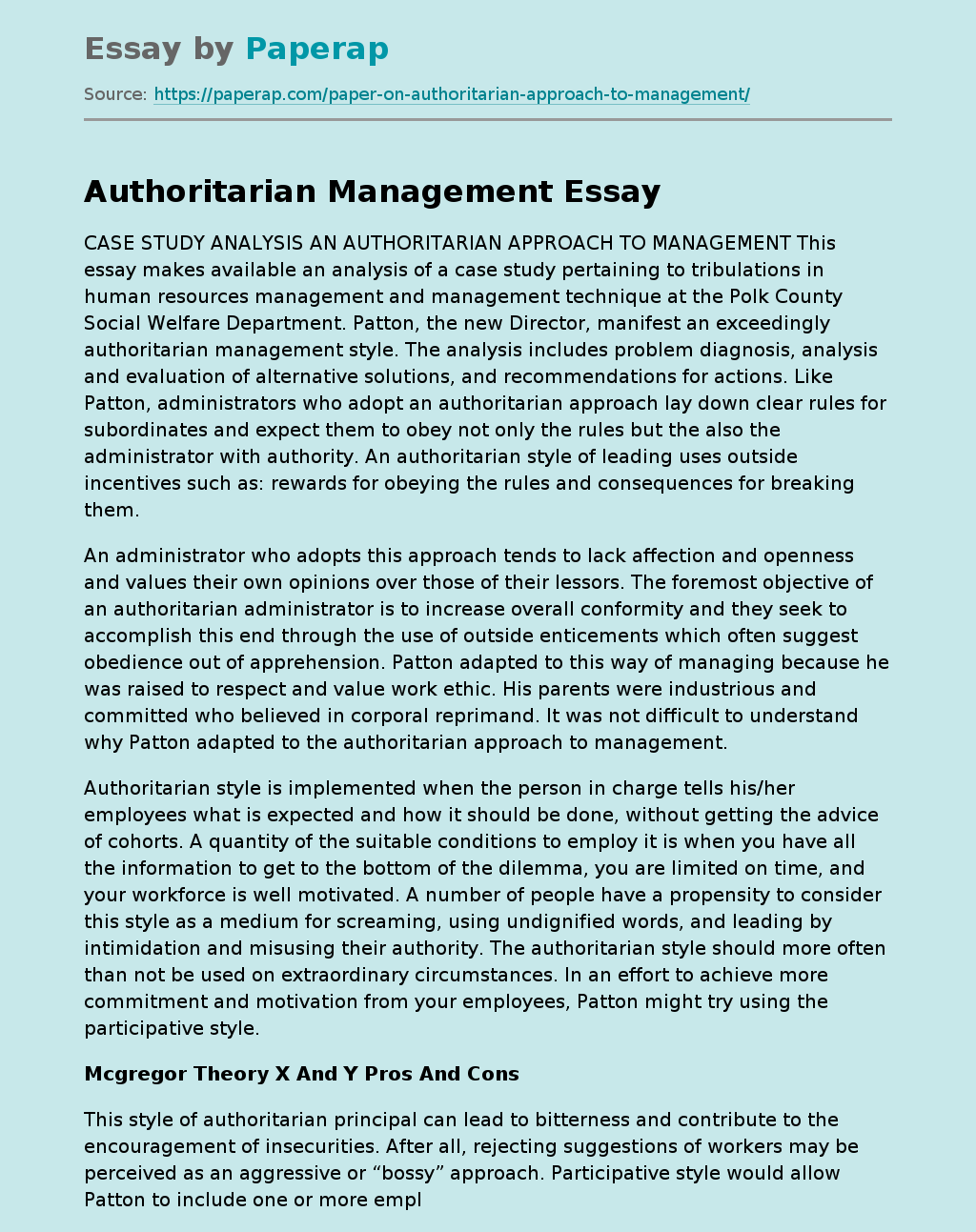 Authoritarian Management