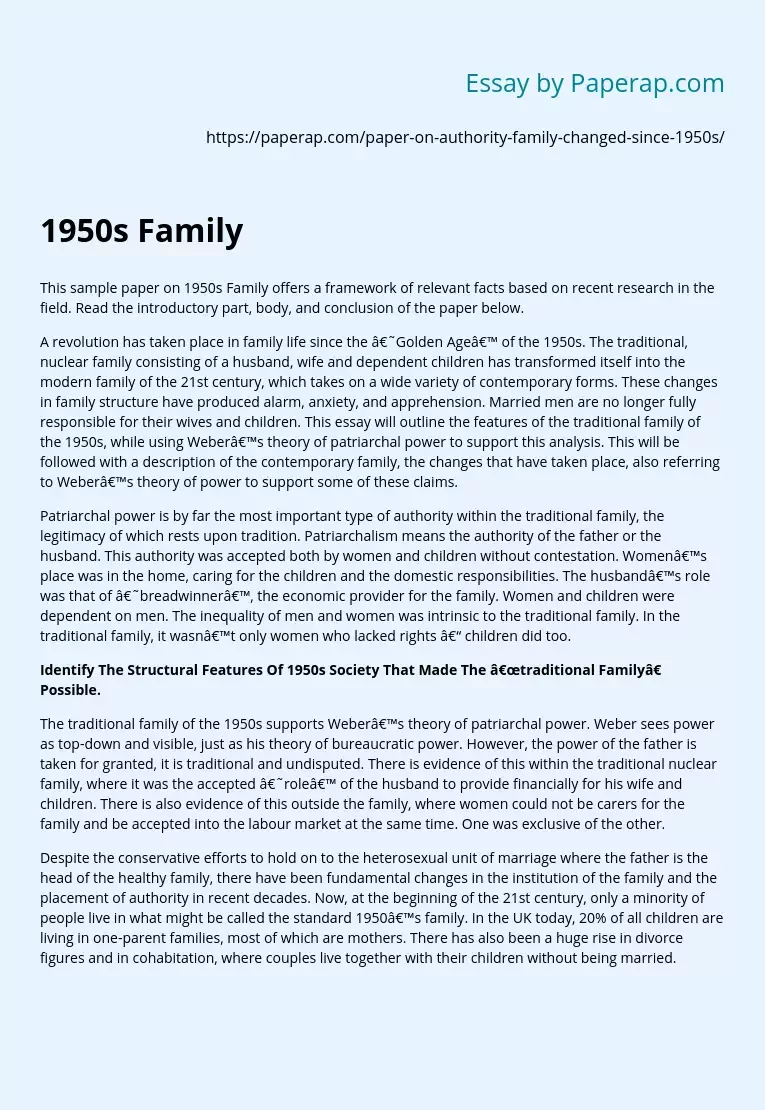 1950s Family Research Overview