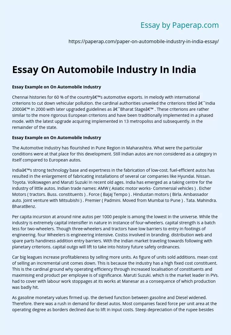 Essay On Automobile Industry In India