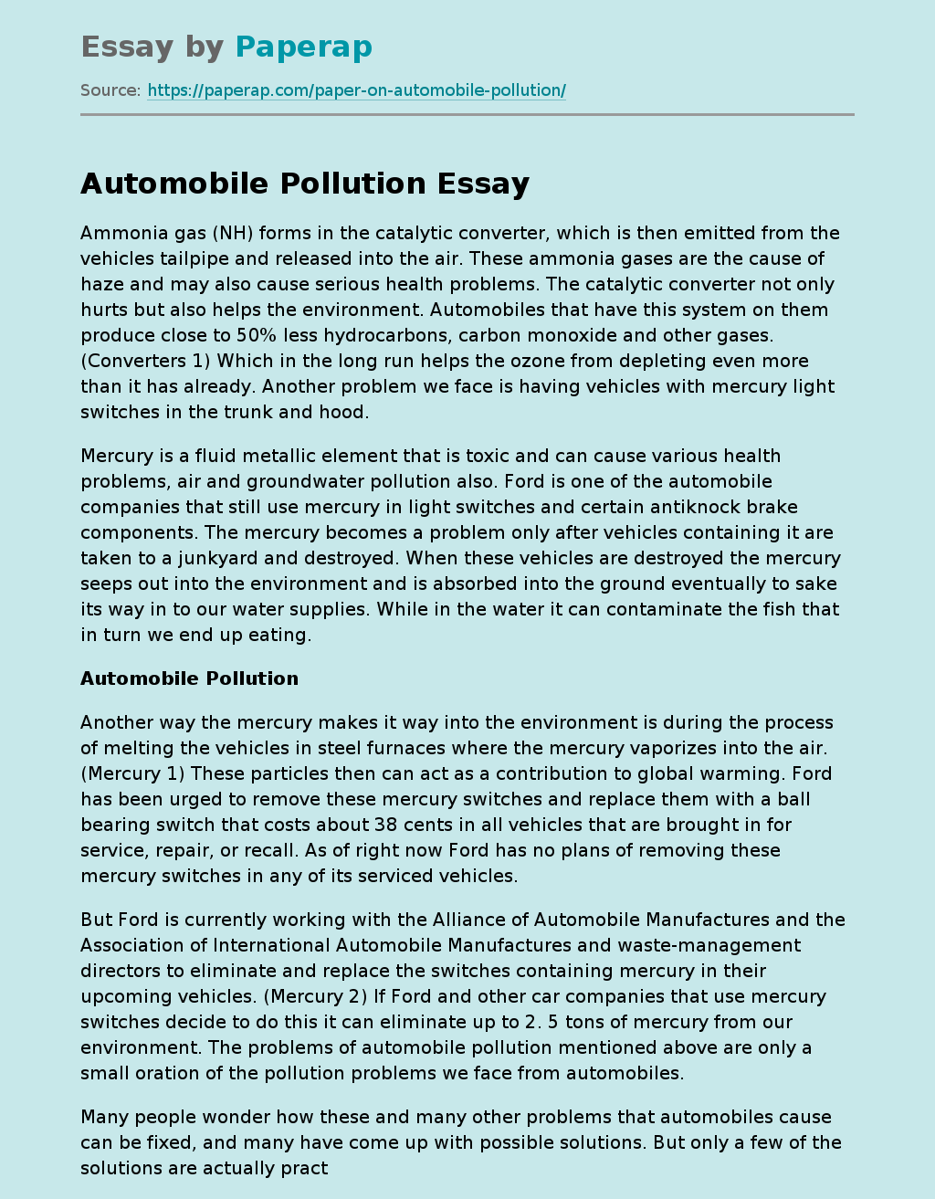 Impact of Automobile Pollution on the Environment